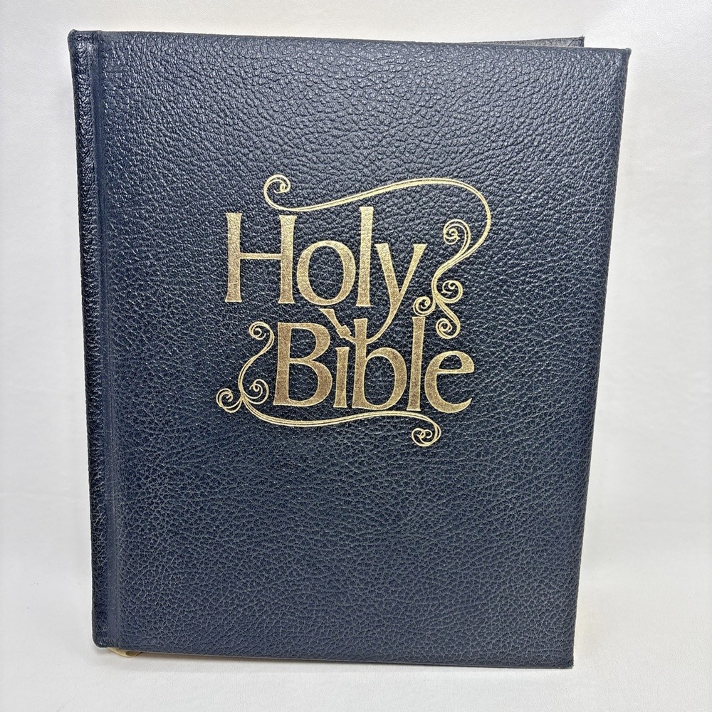 Vintage 70s Warner Christian Family Edition Black KJV Bible Red Letter Hardcover